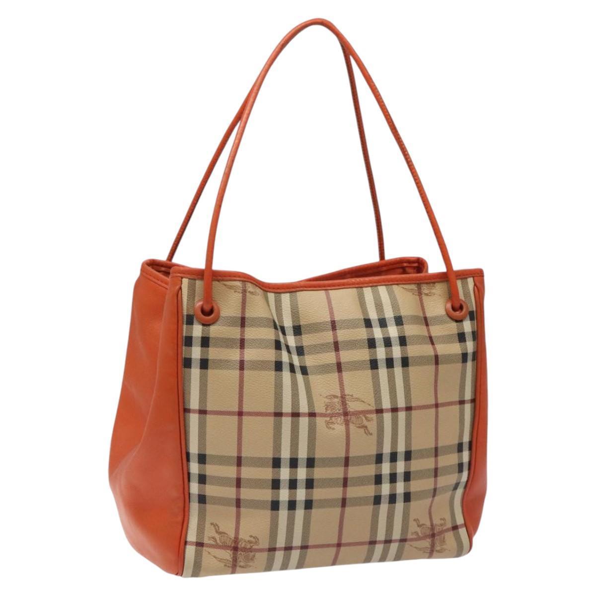 Burberry Nova Check Tote Bag Pvc Leather Beige Orange Gold Auth Bd121